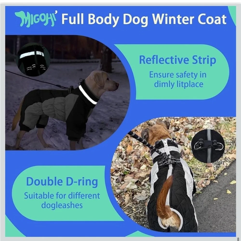 MIGOHI Full Body Dog Coat Reflective Large Dog Winter Coat W/Harness, 541-BB3